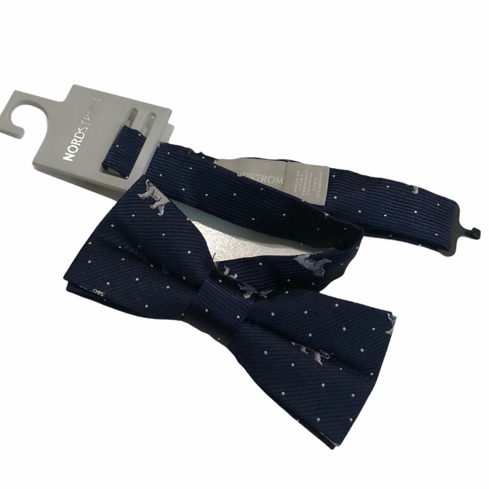 NORDSTROM Big Boy's Navy‎ Blue Polar Bear Bow Tie NWT Adjustable Band Silk